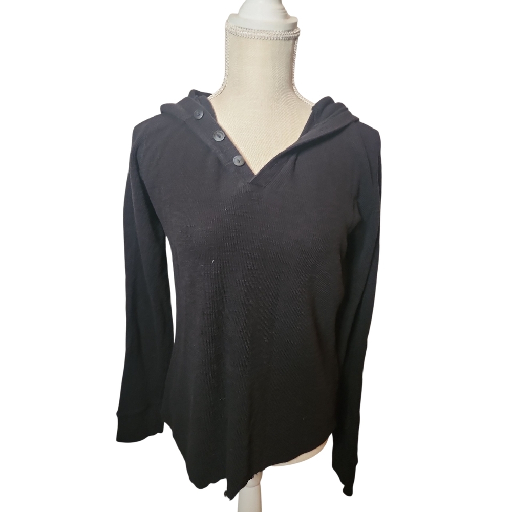 Vince Black Buttoned Hoodie Sweatshirt